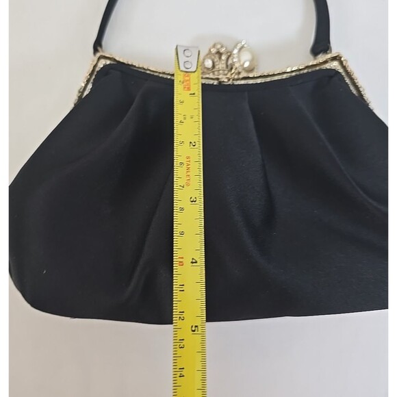 Kate Landry Black Satin With Rhinestone Trim Evening Bag Clutch Crown Queen - Picture 7 of 8